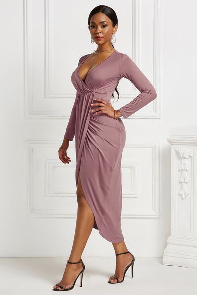 High-low Ruched Surplice Long Sleeve Dress - Body By J'ne