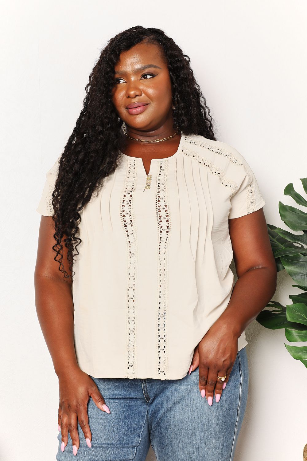 Double Take Crochet Buttoned Short Sleeves Top - Body By J'ne