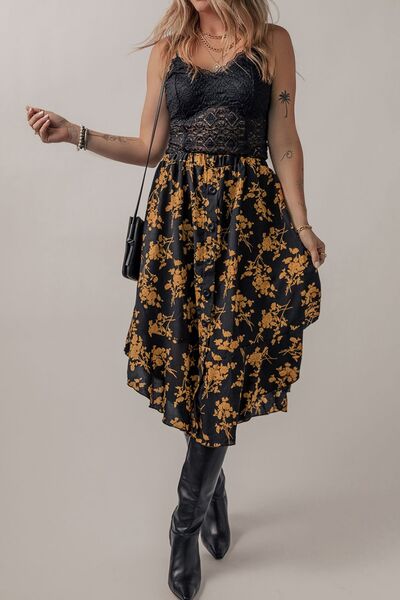 Floral Buttoned Ruffle Hem Skirt - Body By J'ne