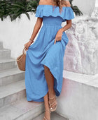 Smocked Ruffled Off-Shoulder Maxi Dress - Body By J'ne