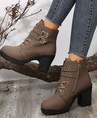 PU Leather Round Toe Block Heel Boots - Body By J'ne