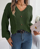 Cable-Knit Buttoned V-Neck Sweater - Body By J'ne