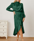 Mock Neck Ruffled Asymmetrical Dress - Body By J'ne