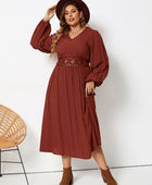 Plus Size Lace Detail V-Neck Balloon Sleeve Dress - Body By J'ne