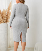 Plus Size Surplice Neck Long Sleeve Slit Dress - Body By J'ne