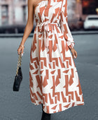 Printed One-Shoulder Tie Waist Dress - Body By J'ne