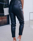 Smocked High Waist Faux Leather Skinny Pants - Body By J'ne