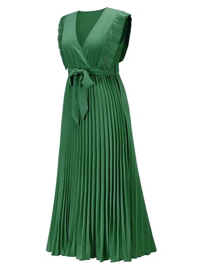 Tied Surplice Cap Sleeve Pleated Dress - Body By J'ne