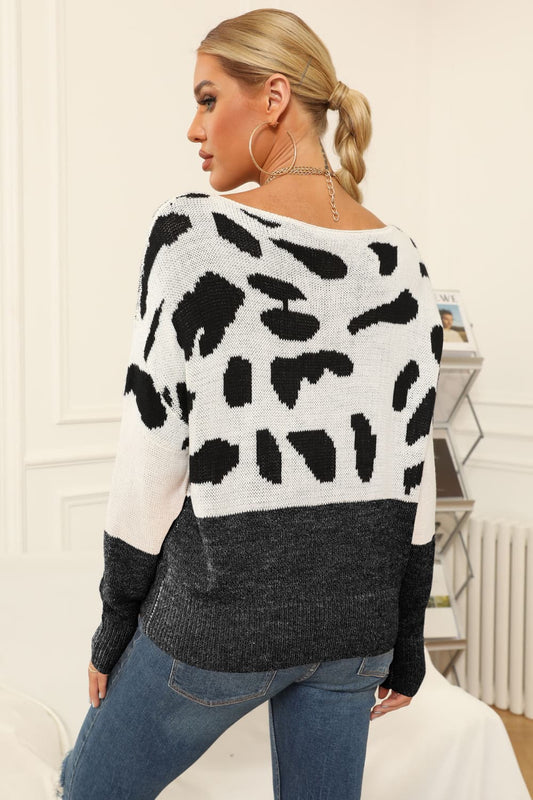 Full Size Two-Tone Boat Neck Sweater - Body By J'ne