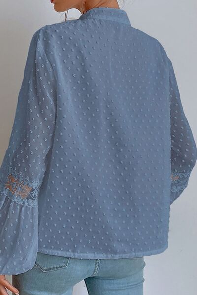 Swiss Dot Lace Detail Tie Neck Shirt - Body By J'ne