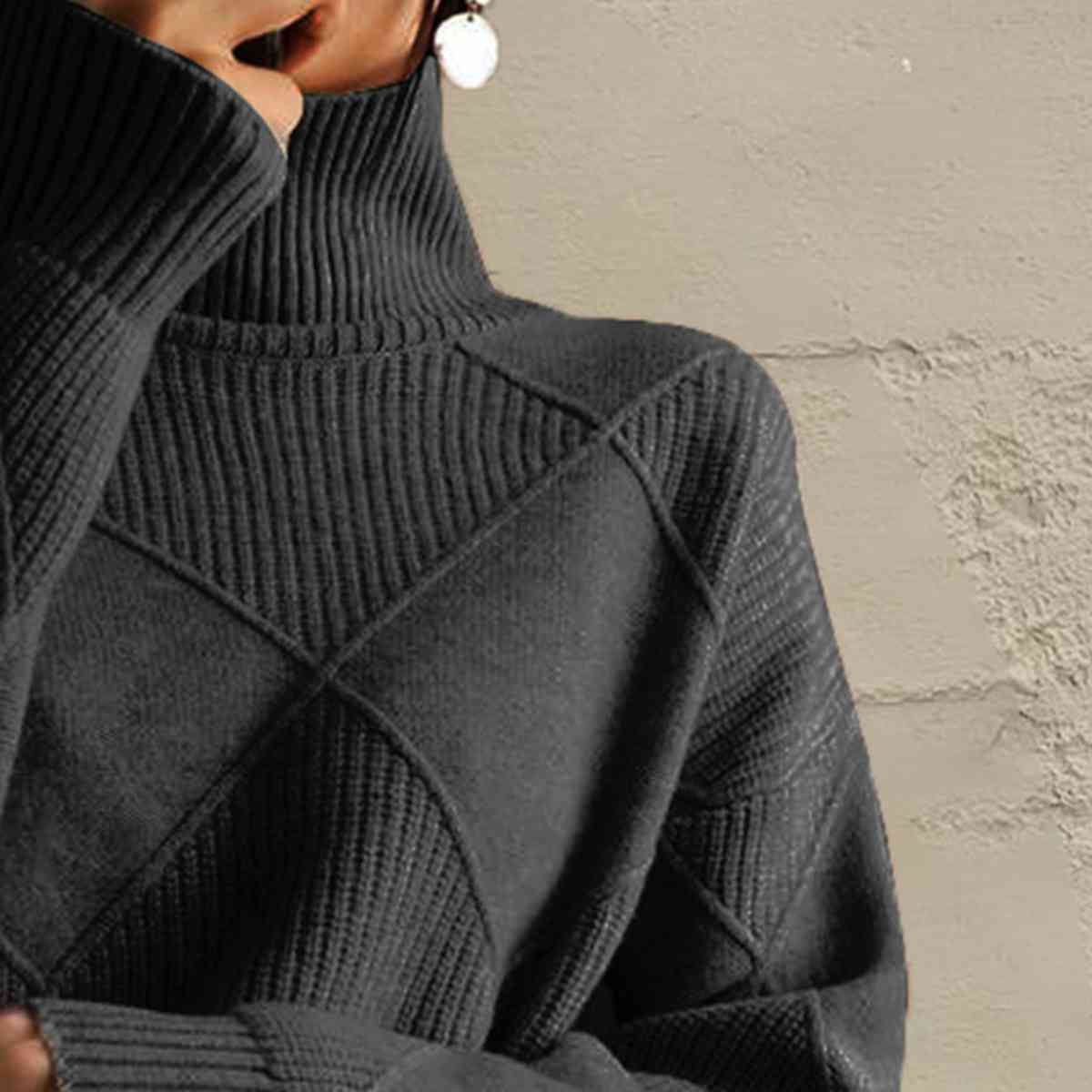 Geometric Turtleneck Long Sleeve Sweater - Body By J'ne