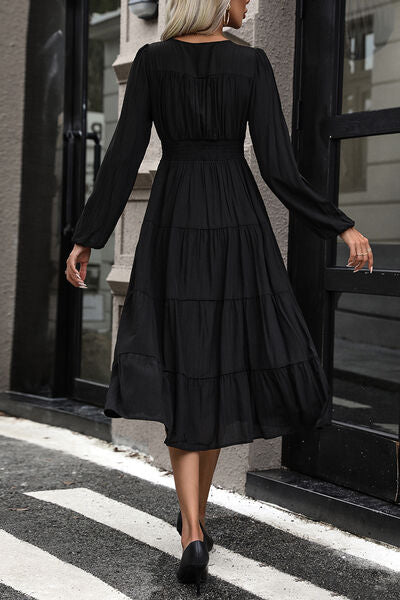 tiered midi dress with ruched waist Garden Bloom Floral Tiered Midi Dress Ruched Strap & Embroidered Waist Large