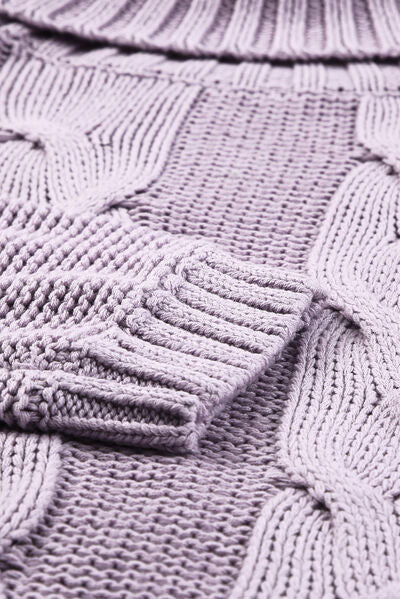 Cable-Knit Turtleneck Dropped Shoulder Sweater - Body By J'ne