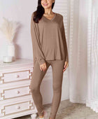 Full Size V-Neck Soft Rayon Long Sleeve Top and Pants Lounge Set - Body By J'ne