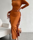 Fringe Slit Round Neck Wrap Dress - Body By J'ne