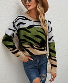 Color Block Animal Print Dropped Shoulder Sweater - Body By J'ne