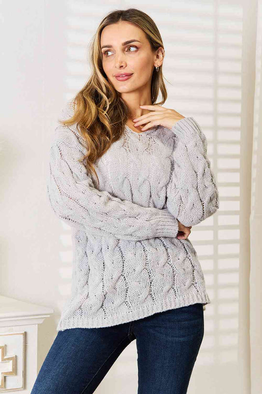 Cool Breeze Cable-Knit Hooded Sweater - Body By J'ne