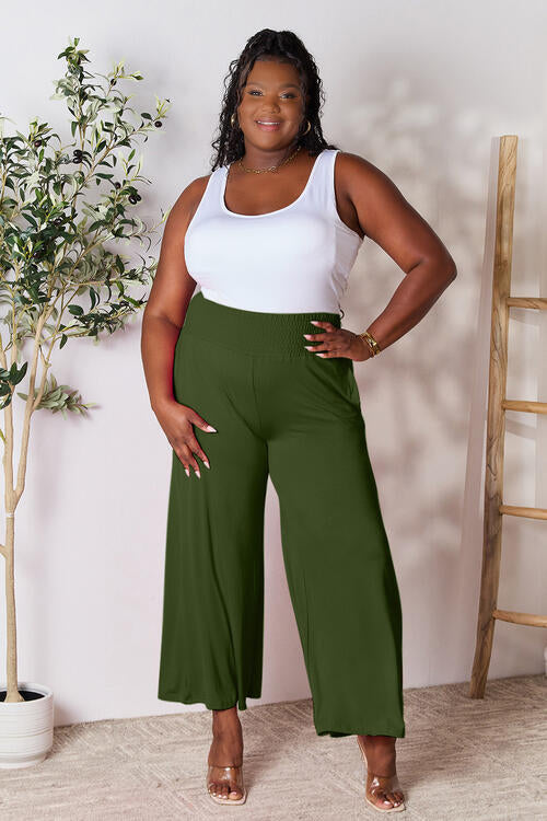 Smocked Wide Waistband Wide Leg Pants - Body By J'ne