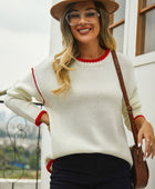 Round Neck Long Sleeve Waffle-Knit Sweater - Body By J'ne