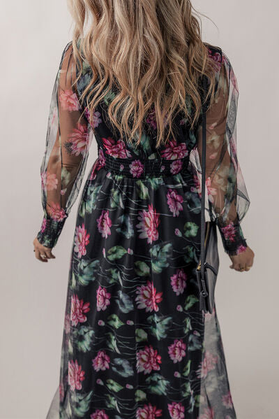 Somcked Floral V-Neck Long Sleeve Dress - Body By J'ne