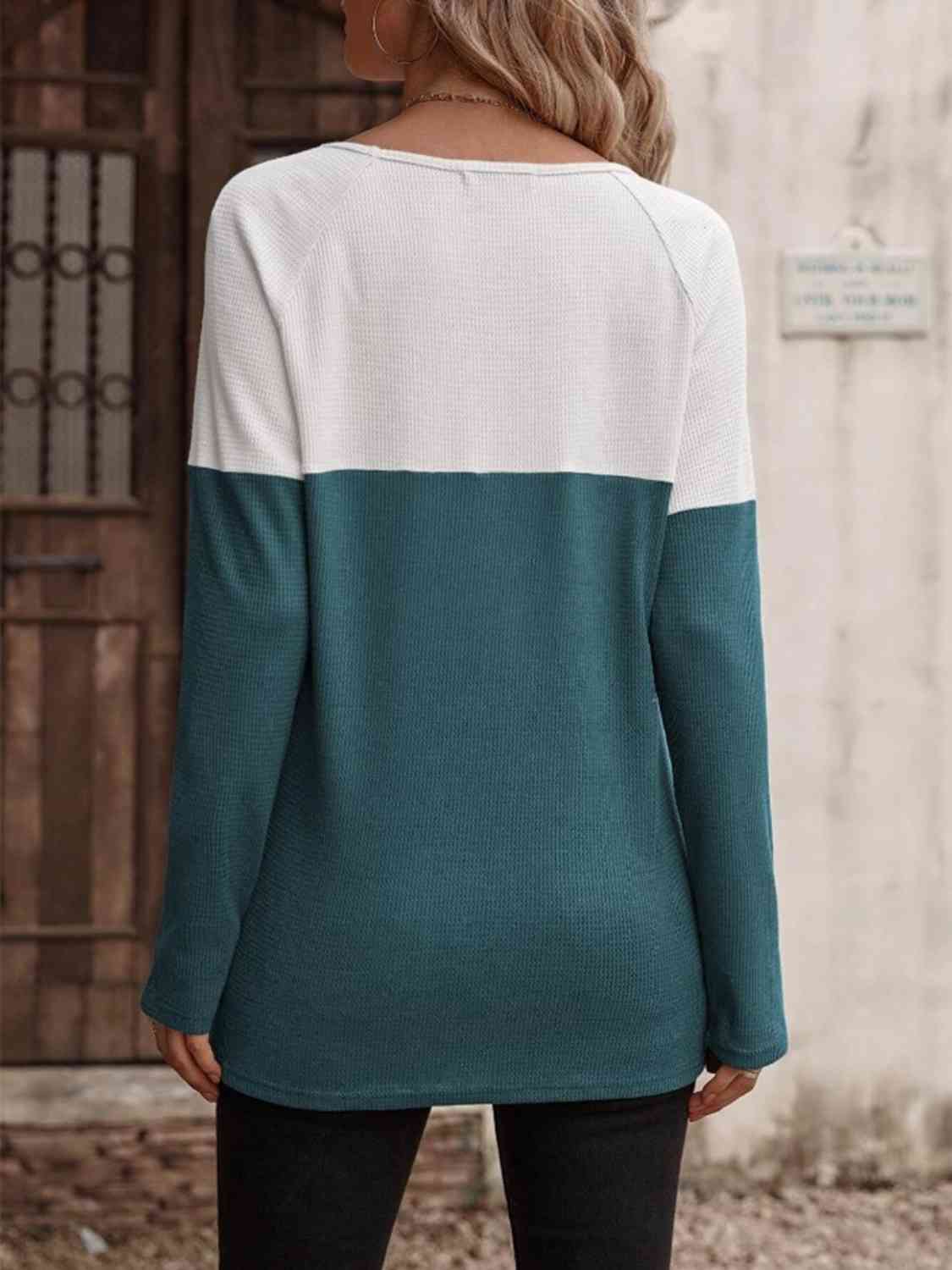 Contrast Round Neck Long Sleeve T-Shirt - Body By J'ne