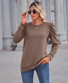 Heathered Puff Sleeve Round Neck Tunic Top - Body By J'ne