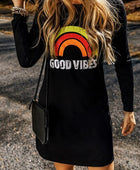 GOOD VIBES Round Neck Long Sleeve Dress - Body By J'ne