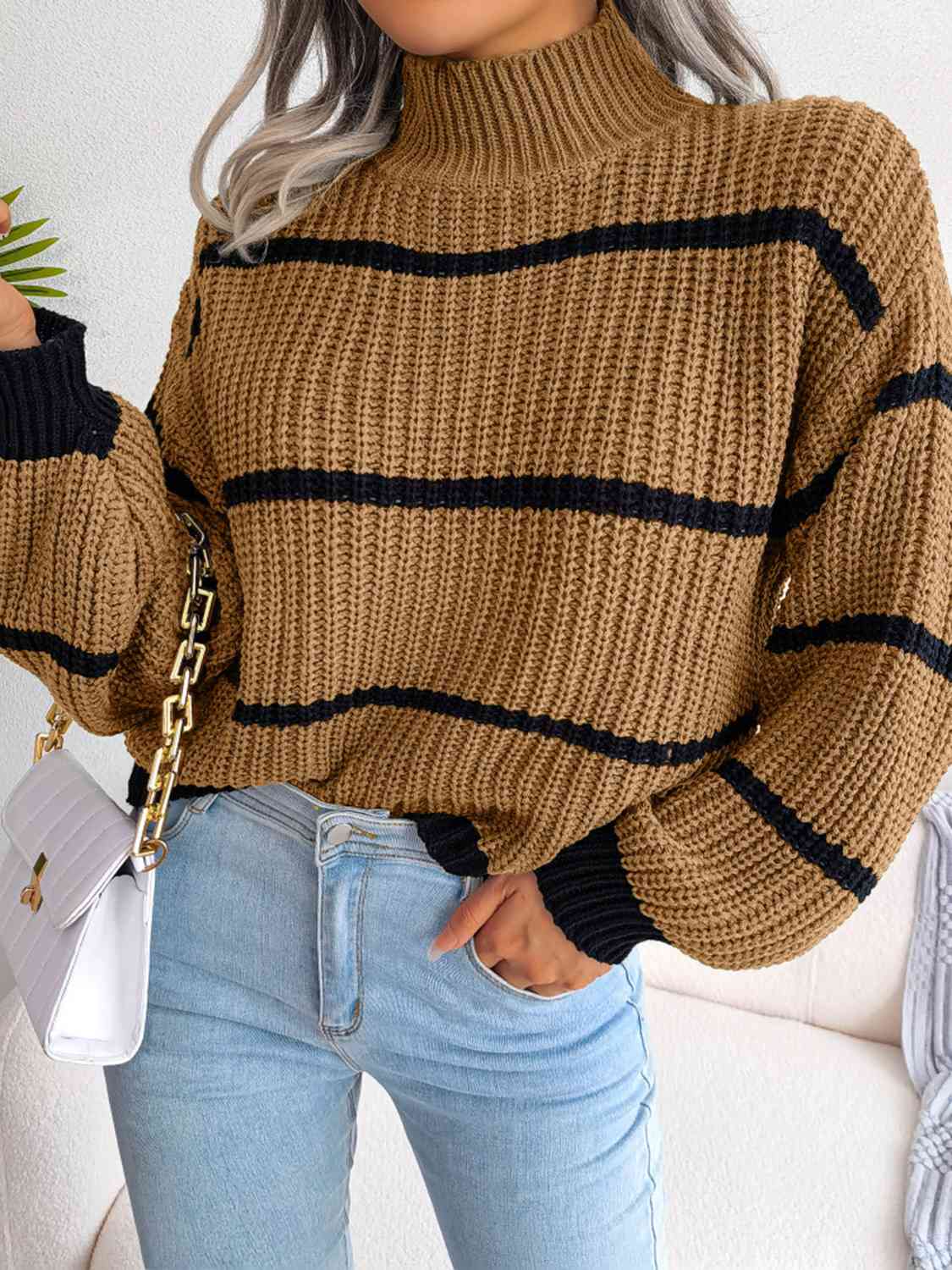 Striped Rib-Knit Sweater - Body By J'ne