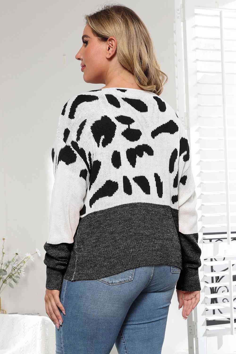 Plus Size Leopard Round Neck Long Sleeve Sweater - Body By J'ne