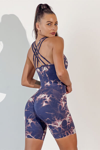 Printed Crisscross Wide Strap Active Romper - Body By J'ne