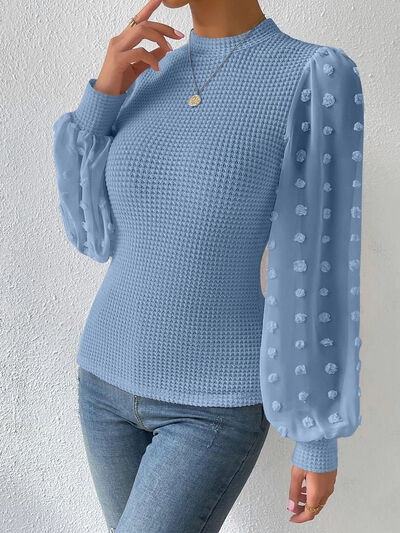 Swiss Dot Waffle-Knit Lantern Sleeve T-Shirt - Body By J'ne