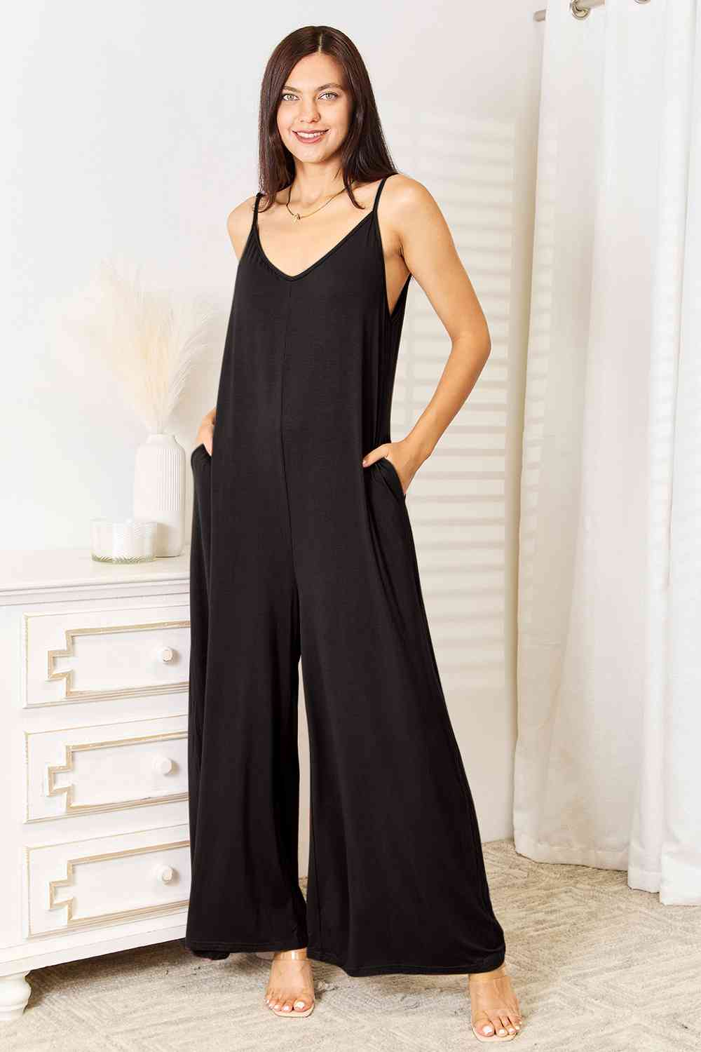 Soft Rayon Spaghetti Strap Tied Wide Leg Jumpsuit - Body By J'ne
