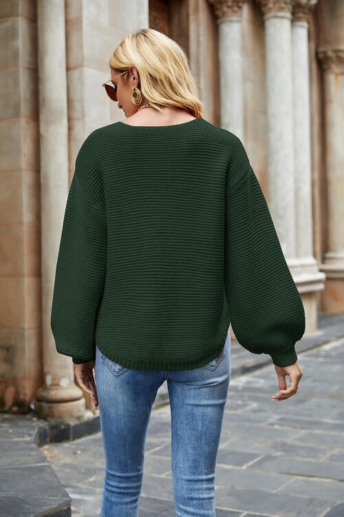 Round Neck Lantern Sleeve Sweater - Body By J'ne