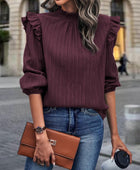 Mock Neck Ruffle Shoulder Blouse - Body By J'ne