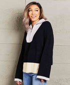 Color Block Half-Zip Dropped Shoulder Knit Pullover - Body By J'ne