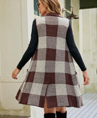 Plaid Open Front Sleeveless Cardigan with Pockets - Body By J'ne