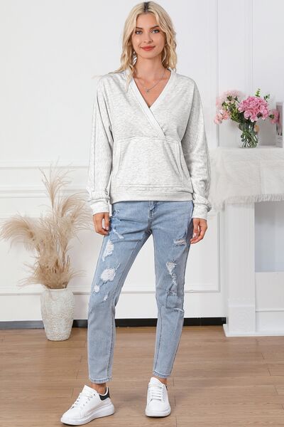 Surplice Pocketed Long Sleeve Sweatshirt - Body By J'ne