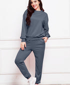 Round Neck Long Sleeve Sweatshirt and Pants Set - Body By J'ne