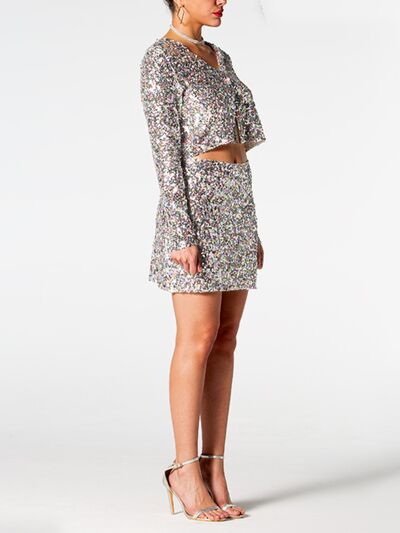 Sequin V-Neck Top and Mini Skirt Set - Body By J'ne