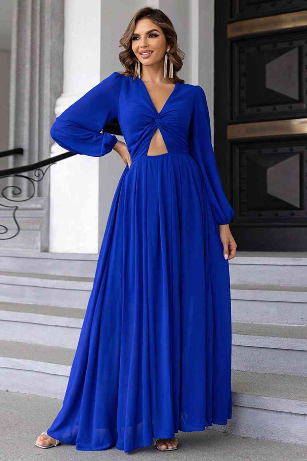 Twist Front Cutout Long Sleeve Dress - Body By J'ne