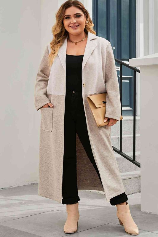 Plus Size Collared Neck Buttoned Longline Coat - Body By J'ne