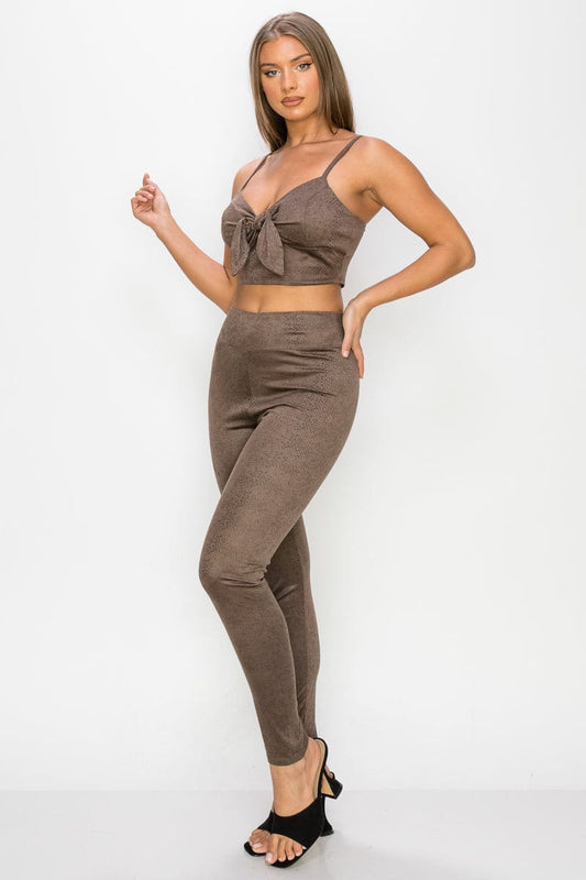 Embossed Snake Print Top And Leggings Set - Body By J'ne