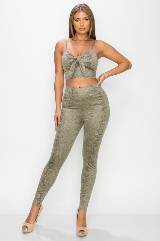 Embossed Snake Print Top And Leggings Set - Body By J'ne