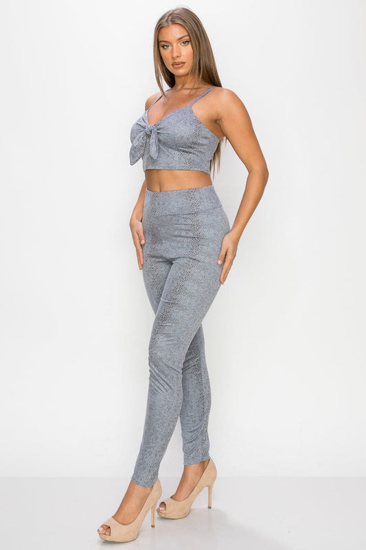 Embossed Snake Print Top And Leggings Set - Body By J'ne