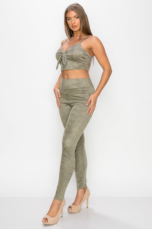 Embossed Snake Print Top And Leggings Set - Body By J'ne