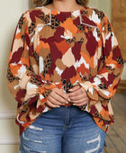 Multicolor Plus Size Abstract Print Balloon Sleeve Blouse - Body By J'ne