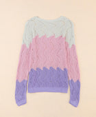 Color Block Hollowed Knitted Loose Sweater - Body By J'ne