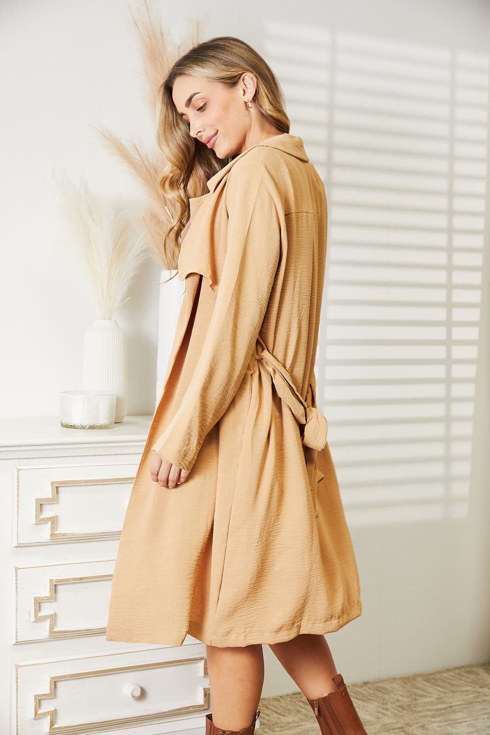 Full Size Tied Trench Coat with Pockets - Body By J'ne