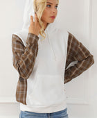 Plaid Waffle-Knit Drawstring Kangaroo Pocket Hoodie - Body By J'ne