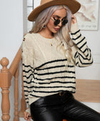 Striped Round Neck Cable-Knit Sweater - Body By J'ne